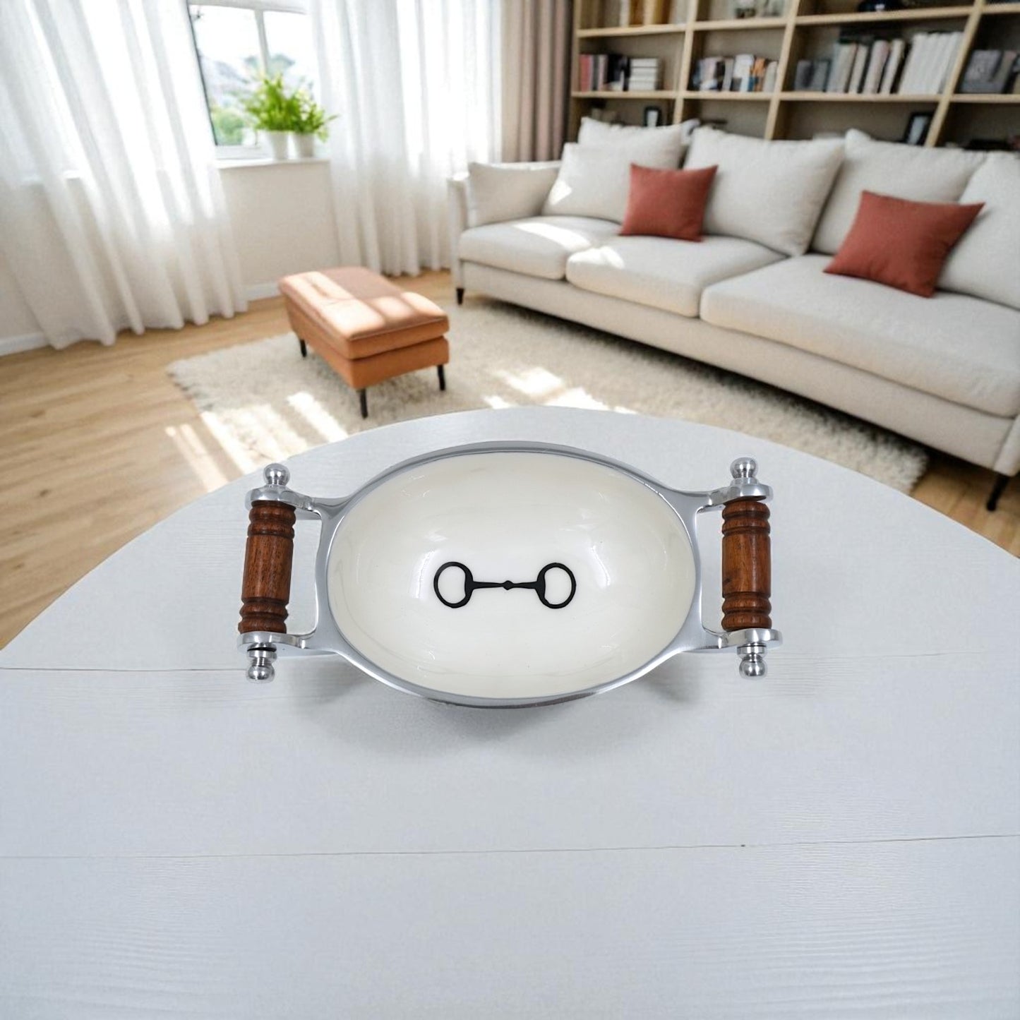 Horse Bit Bowl with Handles Acrylic Finish Oval