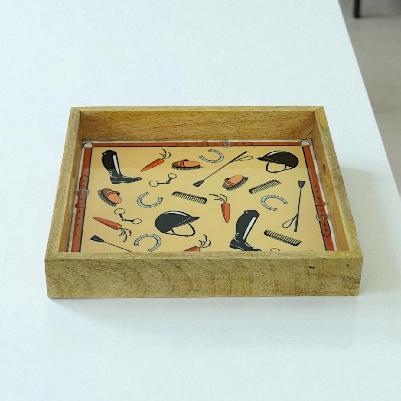 Equestrian Tray Acrylic Finish Square 10"
