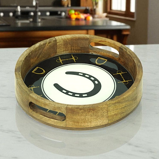 Horse Shoe Bit Stirrup Tray Acrylic Finish Round 10"