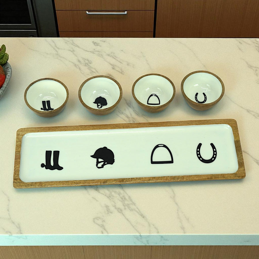 Equestrian Bowls with Tray Acrylic Finish