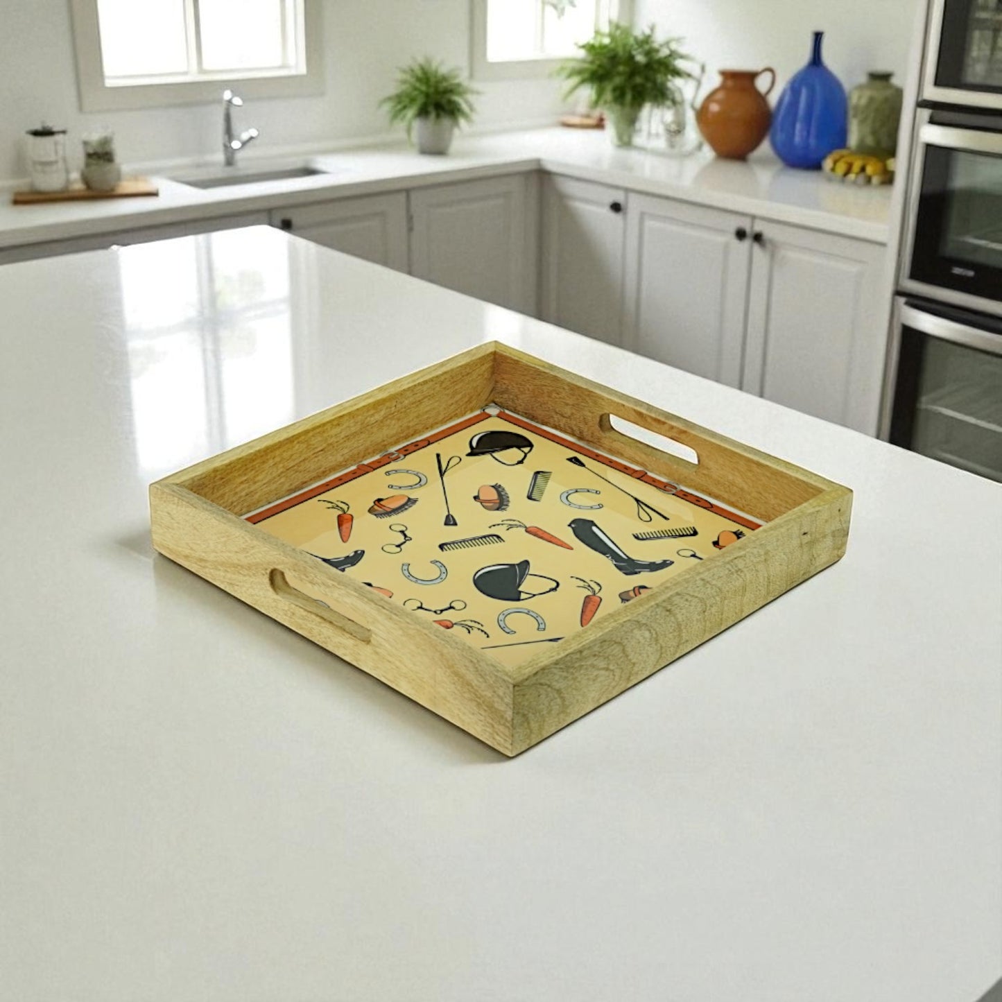 Equestrian Tray Acrylic Finish Square 10"