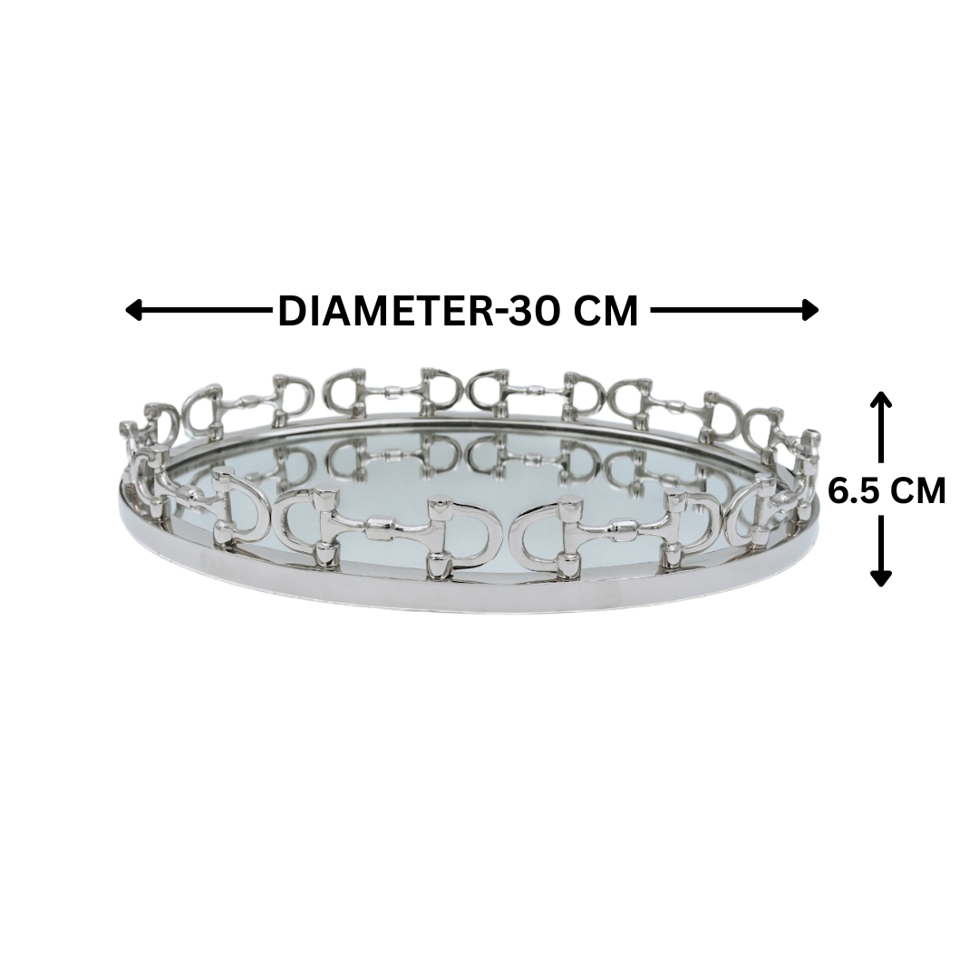 Equestrian Horse Bit Mirror Tray - Cast Aluminium Nickel Plated | 12 Inch Diameter