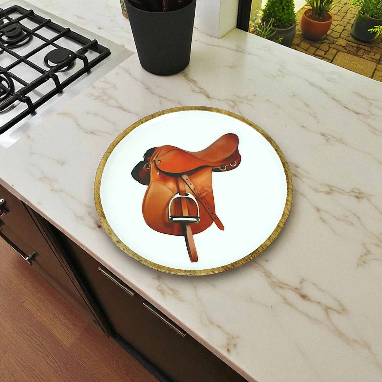 Horse Saddle Plate Acrylic Finish Round 10"