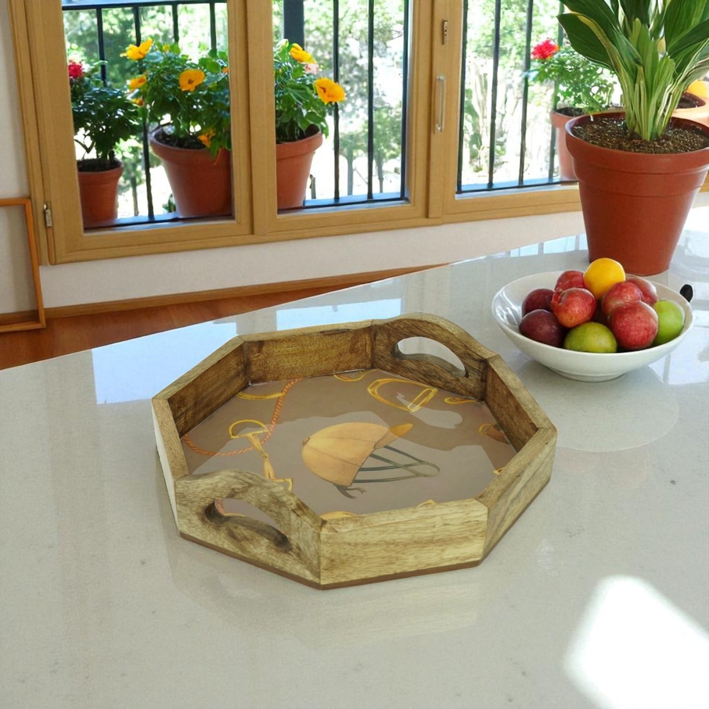 Equestrian Tray Acrylic Finish Octagonal 14"