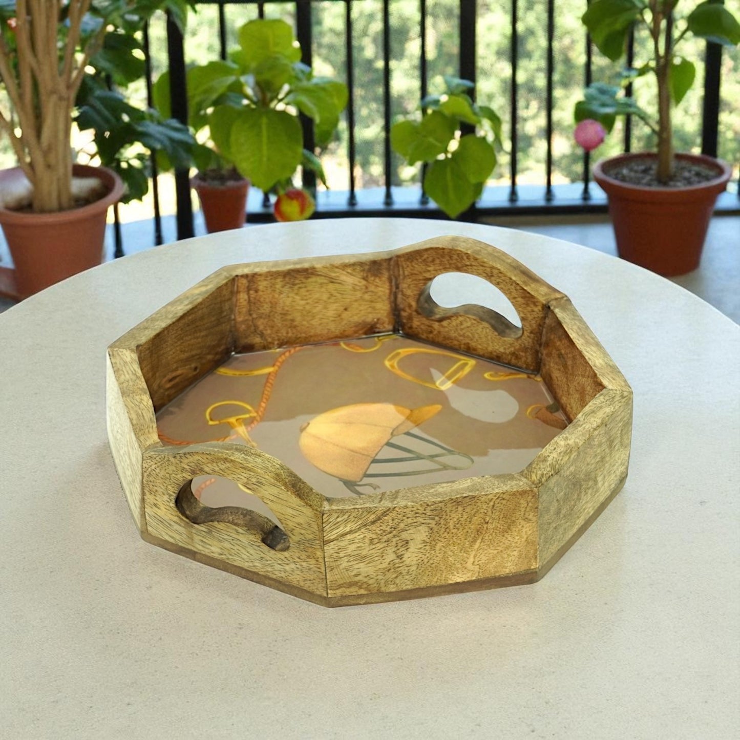 Equestrian Tray Acrylic Finish Octagonal 10"
