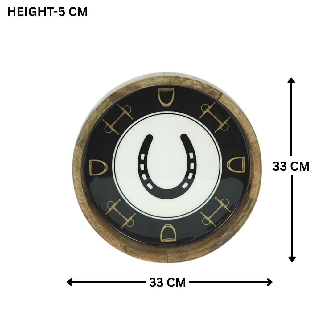 Horse Shoe Bit Stirrup Tray Acrylic Finish Round 13"