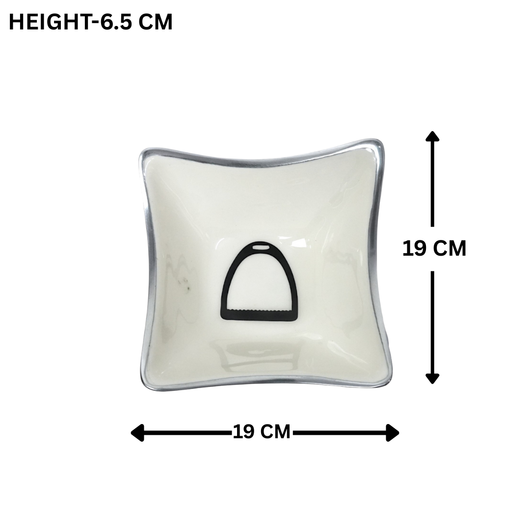 Horse Stirrup Bowl Acrylic Finish 4-Corner Square 7.5"