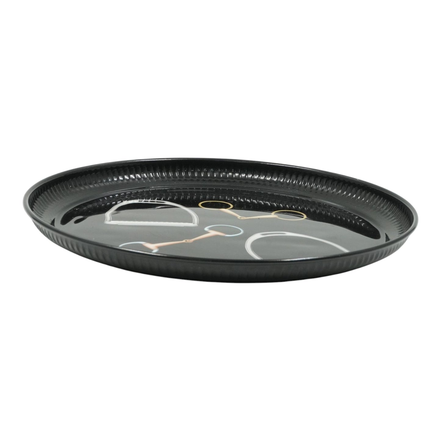 8 Inch Equestrian Bits Decorative Plate - Black Round Metal Plate