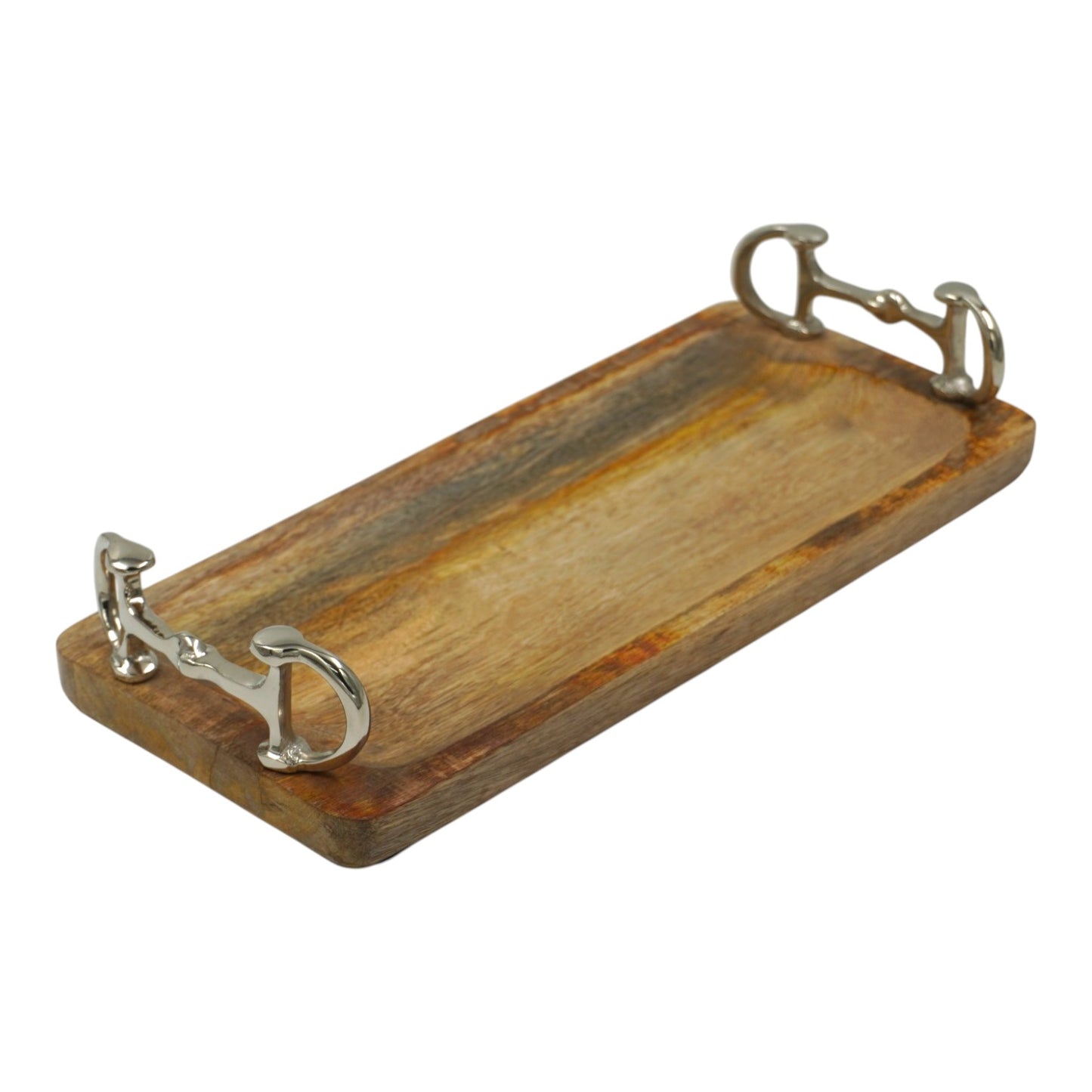Equestrian Horse Bit Tray - Mango Wood Serving Tray with Glossy Nickel Plated Handles | 36x15.5x7 cm