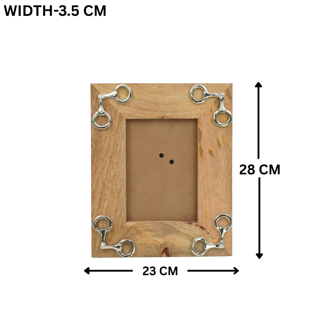 Equestrian Horse Bit Photo Frame - Mango Wood with Nickel Plated Cast Aluminium Snaffle Bits | 23cm x 28cm