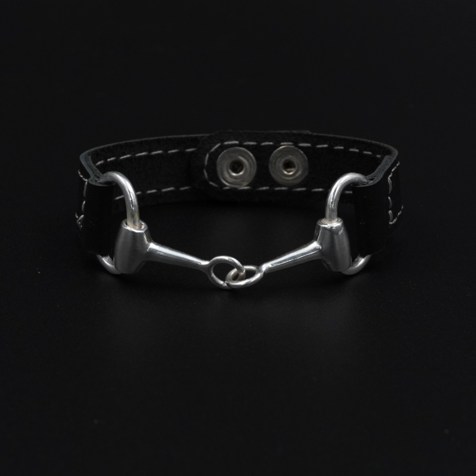 Horse Bit Bracelet - Black Leather with Silver Plated Brass Bit | Equestrian Bracelet for Horse Lovers