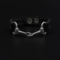 Horse Bit Bracelet - Black Leather with Silver Plated Brass Bit | Equestrian Bracelet for Horse Lovers