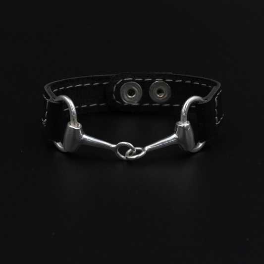 Horse Bit Bracelet - Black Leather with Silver Plated Brass Bit | Equestrian Bracelet for Horse Lovers