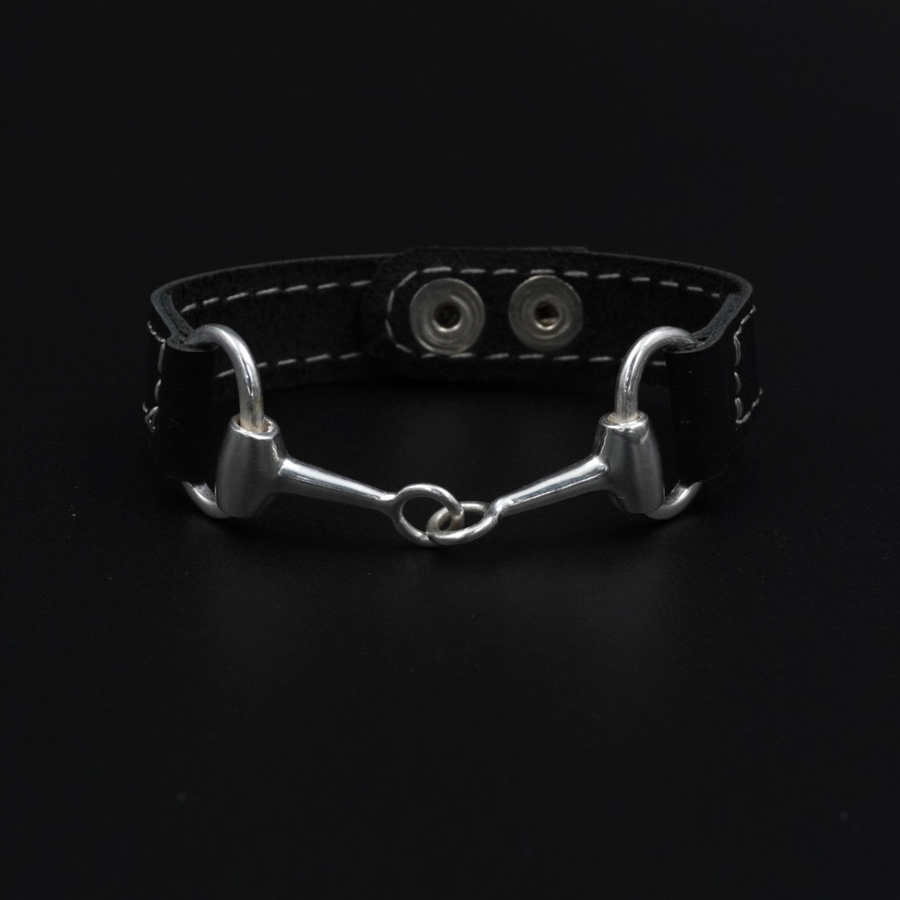 Horse Bit Bracelet - Black Leather with Silver Plated Brass Bit | Equestrian Bracelet for Horse Lovers