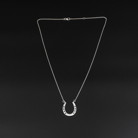 Silver Plated Brass Horseshoe Necklace - 16 Inch Chain | Equestrian Jewelry & Good Luck Charm