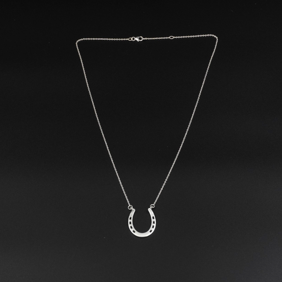 Silver Plated Brass Horseshoe Necklace - 16 Inch Chain | Equestrian Jewelry & Good Luck Charm