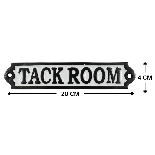 Tack Room Sign Cast Aluminium 20x4cm Stable & Horse Tack Room Plaque - Black/White