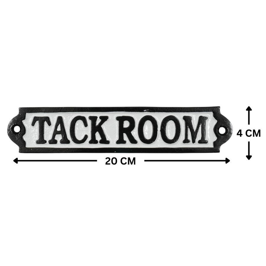 Tack Room Sign Cast Aluminium 20x4cm Stable & Horse Tack Room Plaque - Black/White
