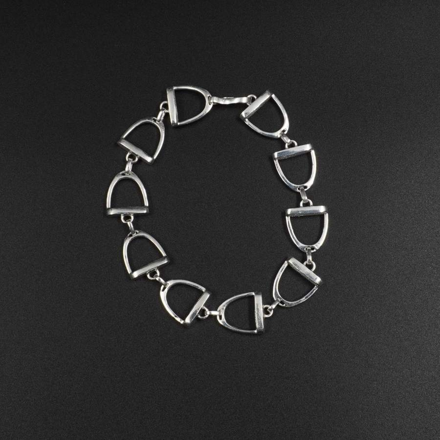 Equestrian Stirrup Bracelet - Silver Plated Brass Horse Riding Jewellery | 7.5 Inch Chain