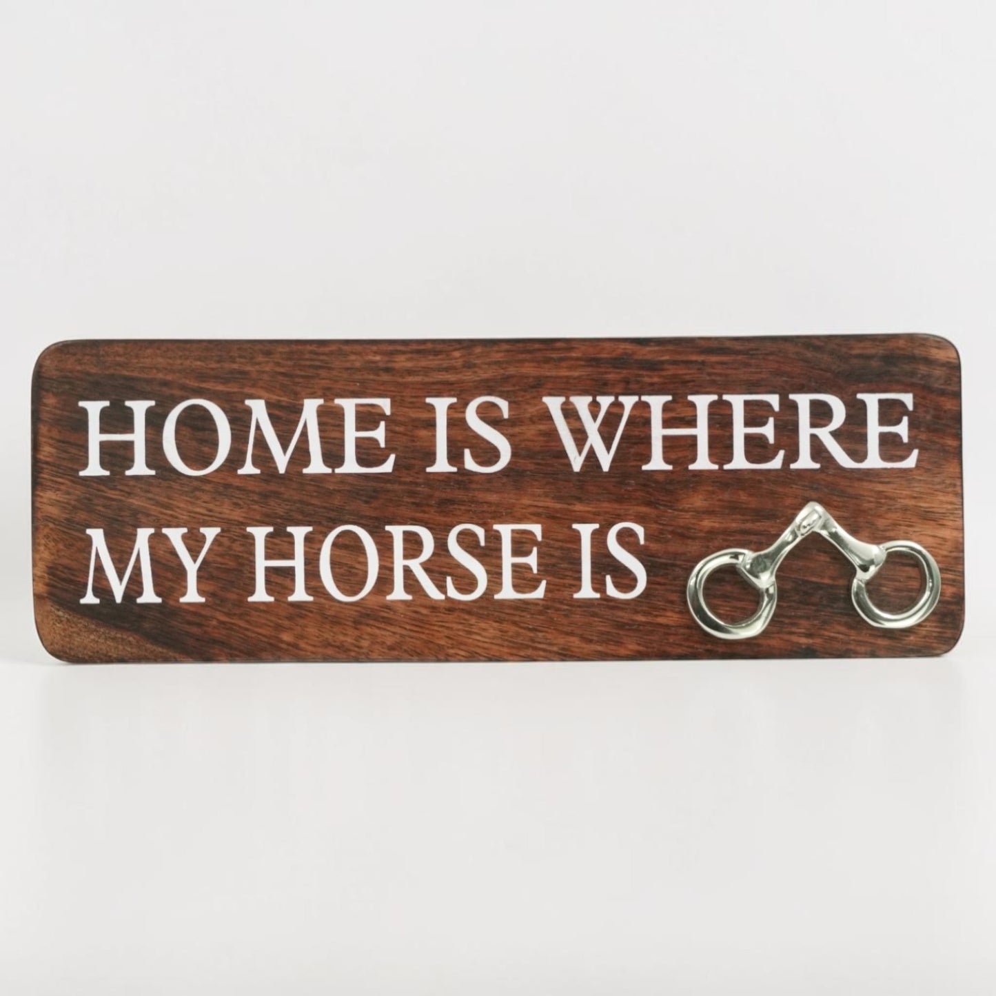 Home Is Where My Horse Is Wall Sign | Mango Wood & Nickel Plated Horse Bit | Equestrian Wall Decor