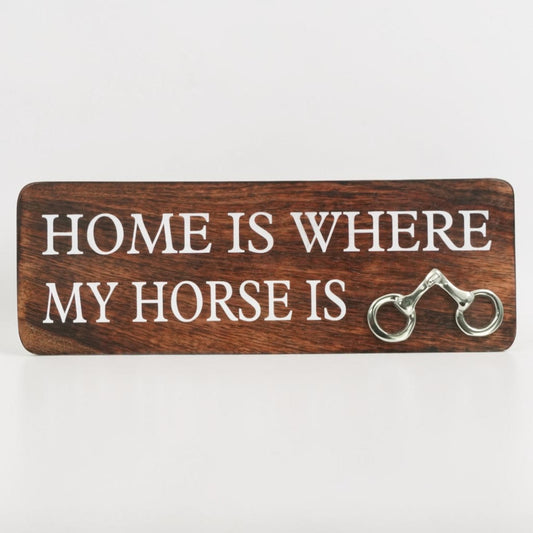 Home Is Where My Horse Is Wall Sign | Mango Wood & Nickel Plated Horse Bit | Equestrian Wall Decor