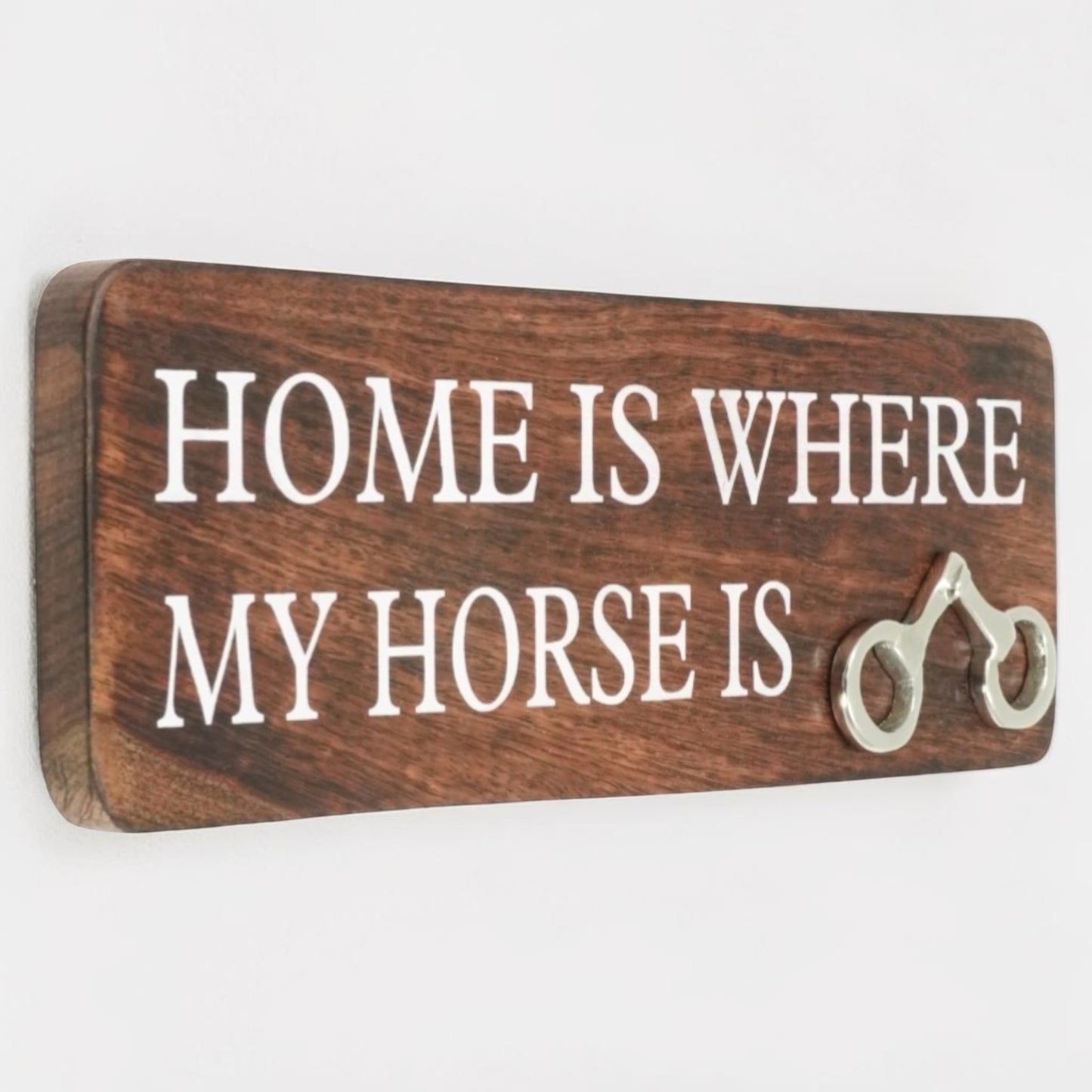 Home Is Where My Horse Is Wall Sign | Mango Wood & Nickel Plated Horse Bit | Equestrian Wall Decor