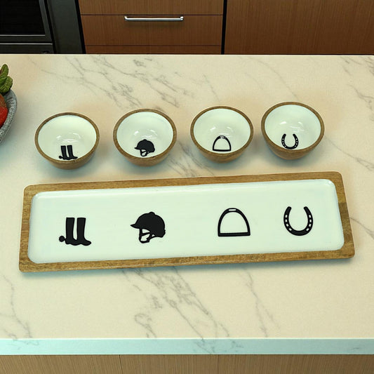 Equestrian Bowls with Tray Acrylic Finish