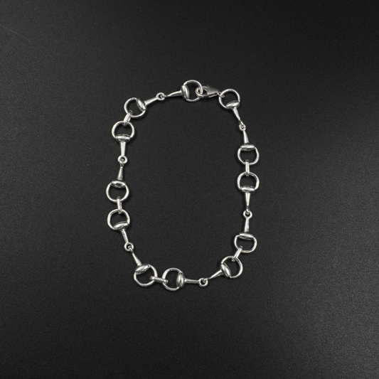 Horse Bit Bracelet - Silver Plated Brass Chain Link Equestrian Bracelet | 7.5 Inch Total Length with Extension