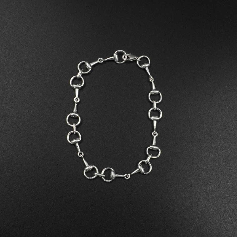 Horse Bit Bracelet - Silver Plated Brass Chain Link Equestrian Bracelet | 7.5 Inch Total Length with Extension