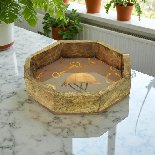 Equestrian Tray Acrylic Finish Octagonal 10"