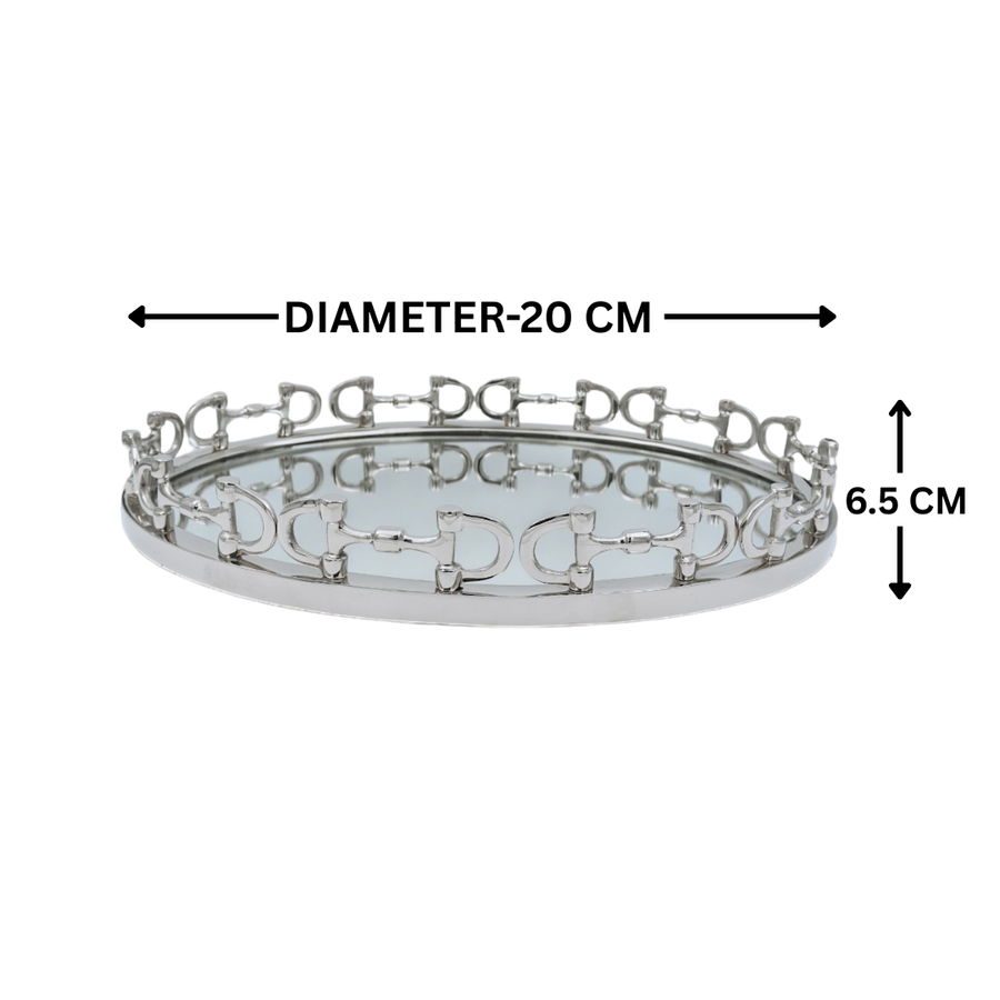 Equestrian Horse Bit Mirror Tray - Cast Aluminium Nickel Plated | 8 Inch Diameter