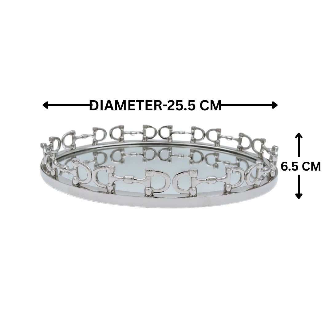 Equestrian Horse Bit Mirror Tray - Cast Aluminium Nickel Plated | 10 Inch Diameter