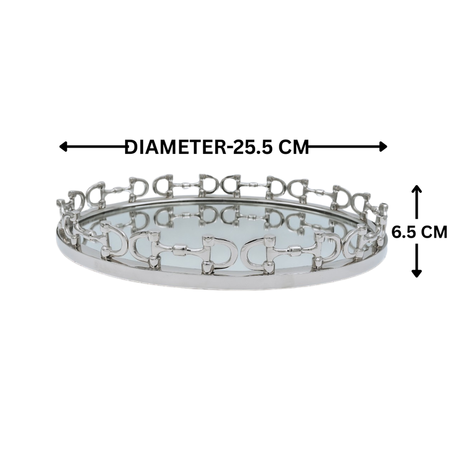 Equestrian Horse Bit Mirror Tray - Cast Aluminium Nickel Plated | 10 Inch Diameter