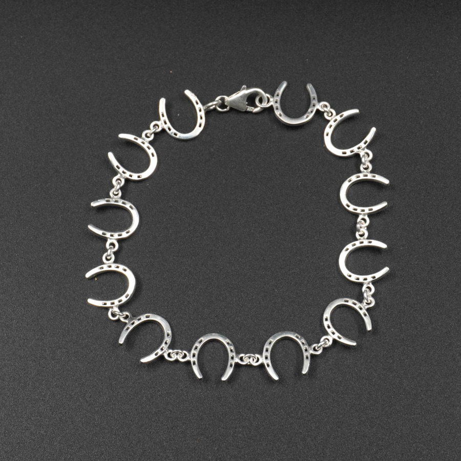 Horseshoe Bracelet Silver Plated | Equestrian Lucky Horseshoe Chain Bracelet 7.5 Inch