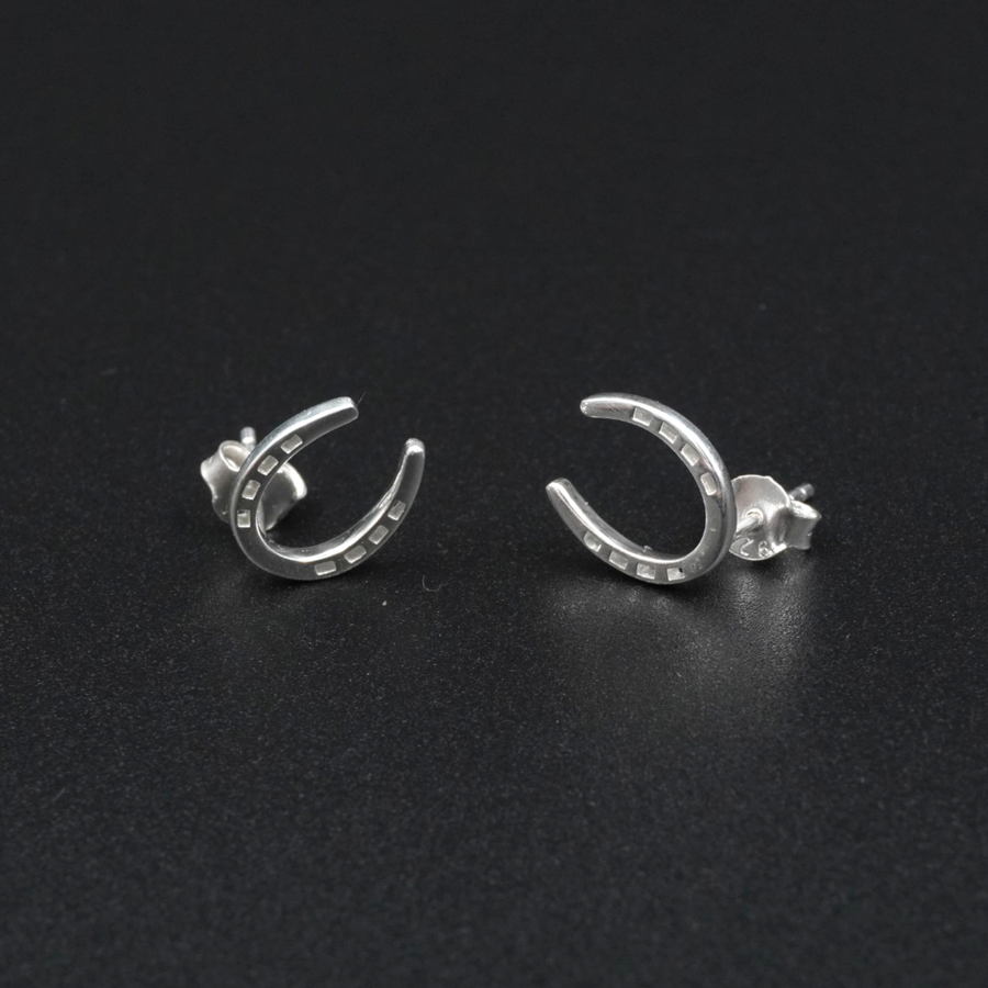 Horseshoe Earrings Silver Plated | Equestrian Lucky Horseshoe Stud Earrings