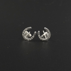Horseshoe Earrings Silver Plated | Equestrian Lucky Horseshoe Stud Earrings