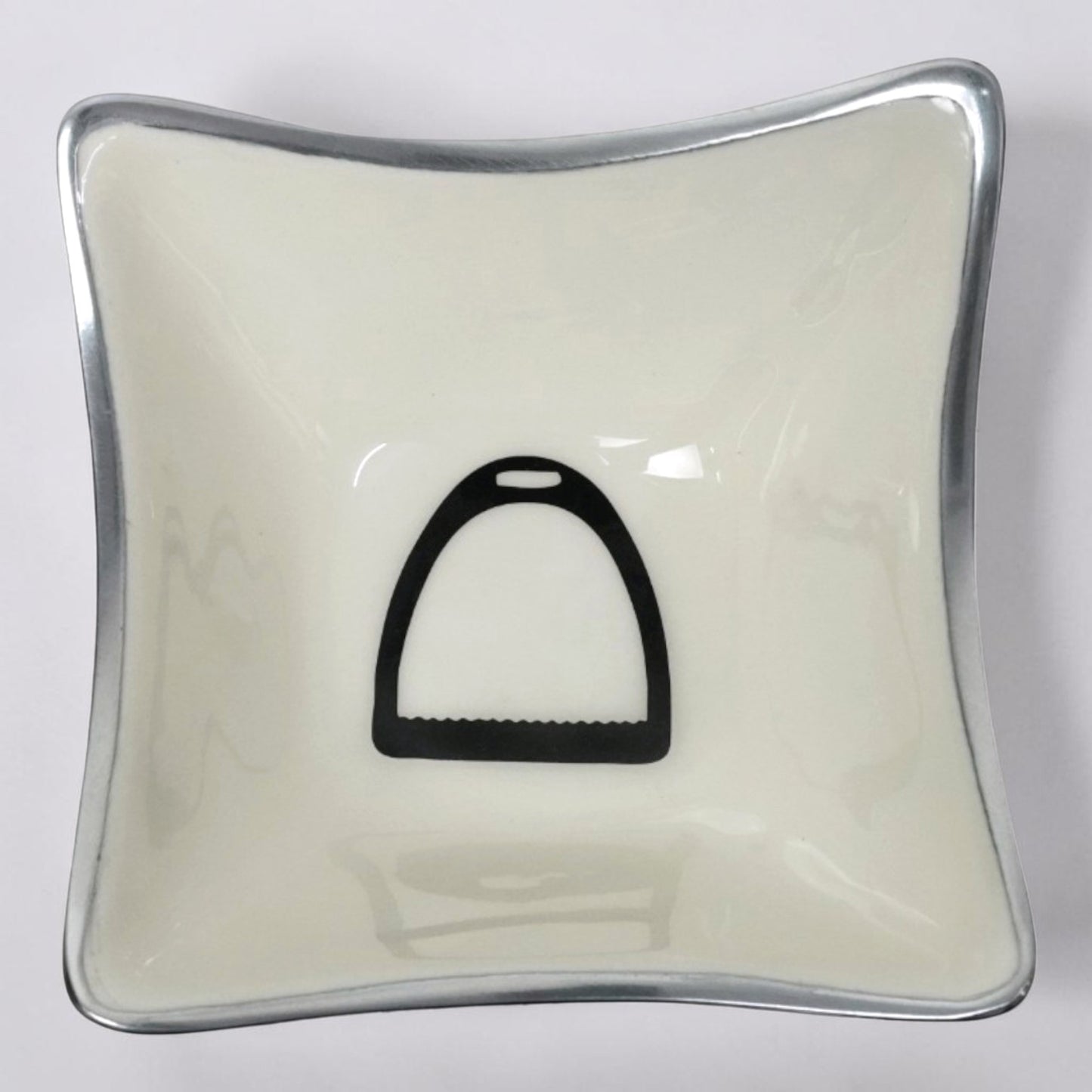Horse Stirrup Bowl Acrylic Finish 4-Corner Square 7.5"
