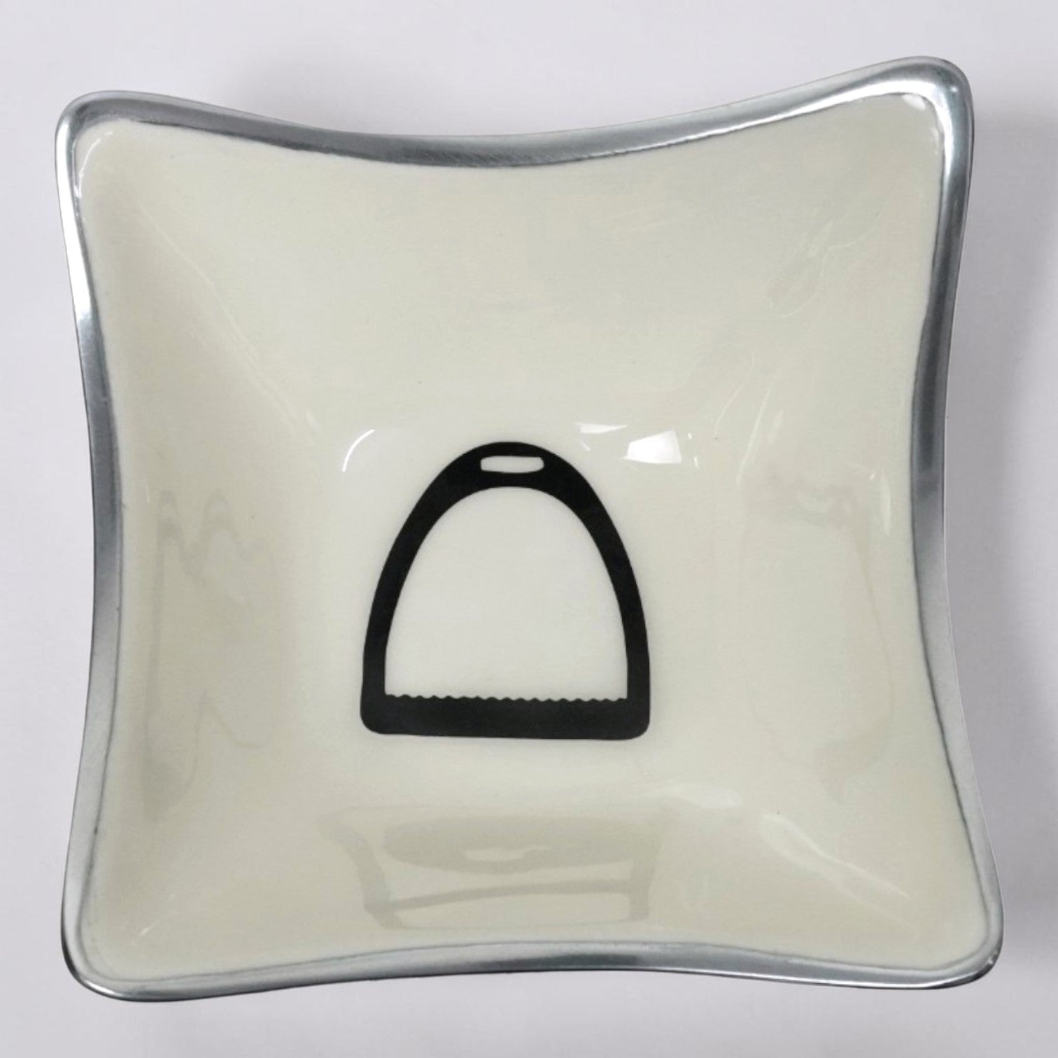 Horse Stirrup Bowl Acrylic Finish 4-Corner Square 7.5"