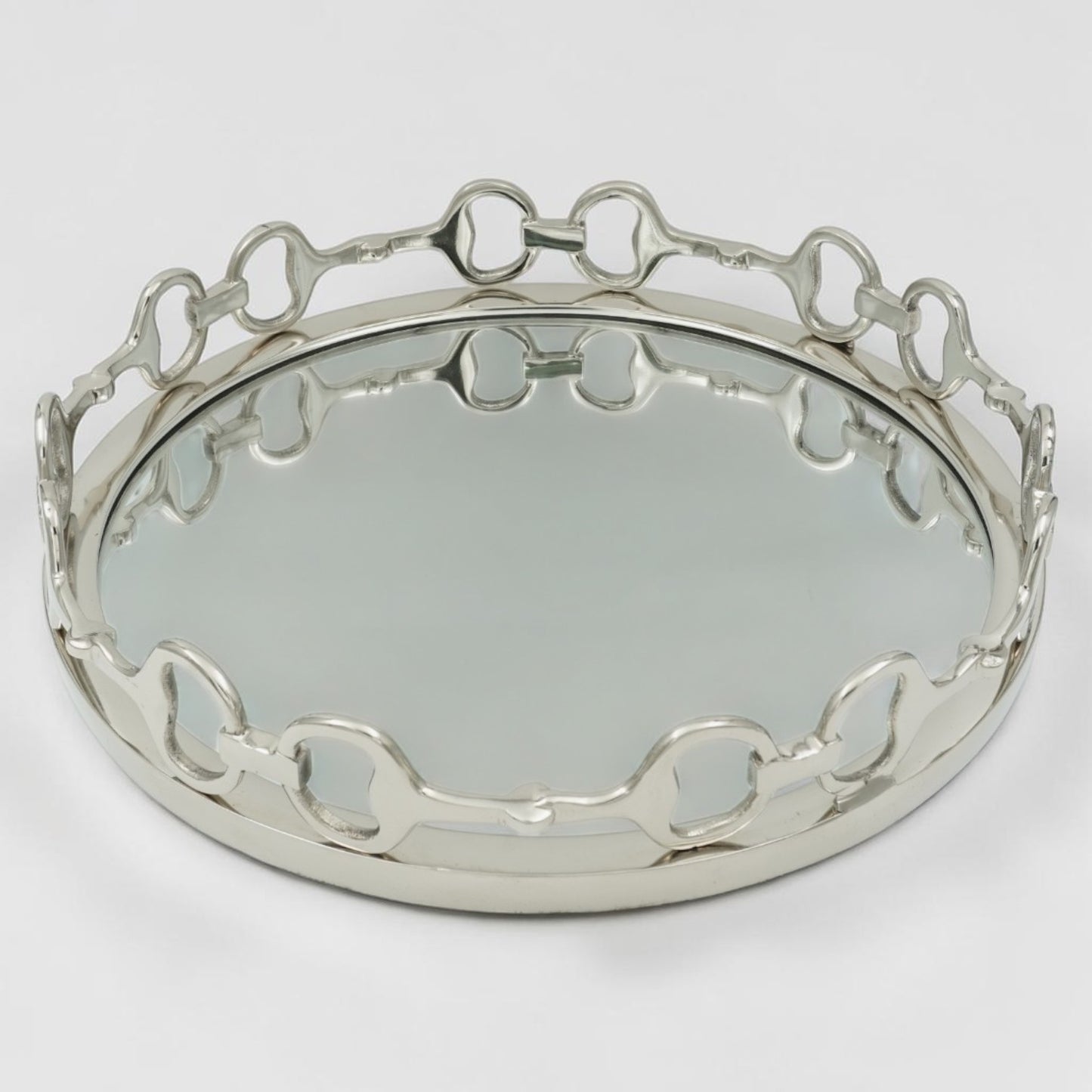 Equestrian Horse Bit Mirror Tray - Cast Aluminium Nickel Plated | 21 Inch DiameterXX