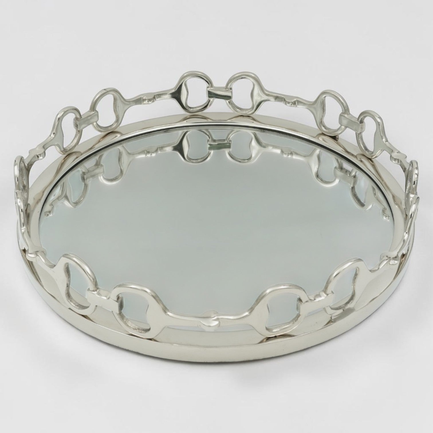 Equestrian Horse Bit Mirror Tray - Cast Aluminium Nickel Plated | 21 Inch DiameterXX
