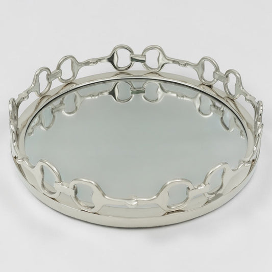 Equestrian Horse Bit Mirror Tray - Cast Aluminium Nickel Plated | 21 Inch Diameter