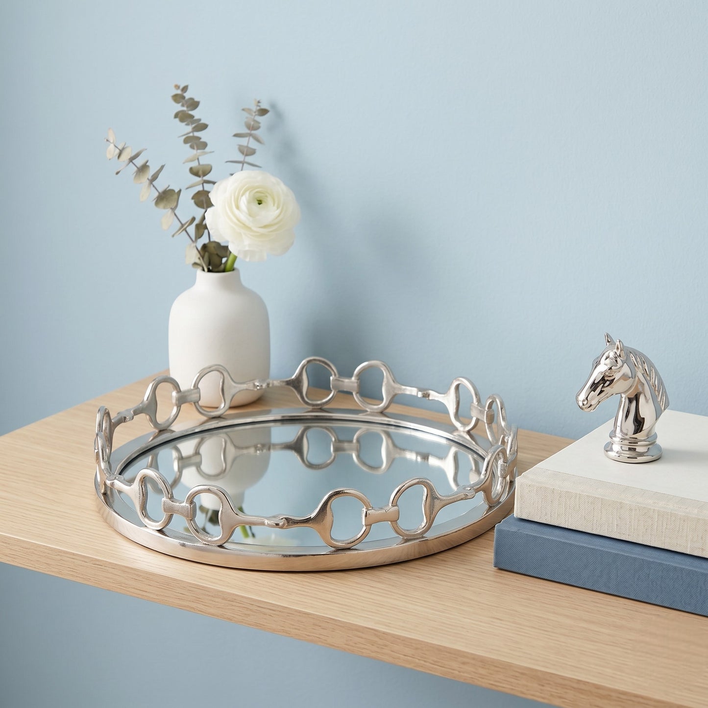 Equestrian Horse Bit Mirror Tray - Cast Aluminium Nickel Plated | 21 Inch DiameterXX