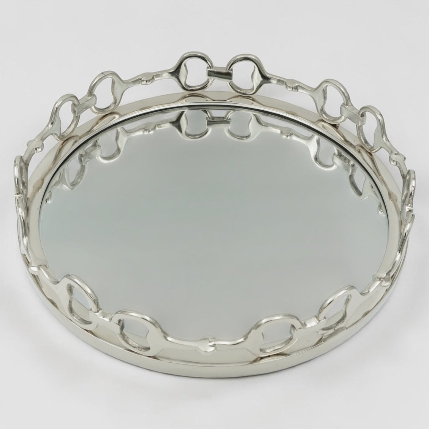 Equestrian Horse Bit Mirror Tray - Cast Aluminium Nickel Plated | 21 Inch DiameterXX