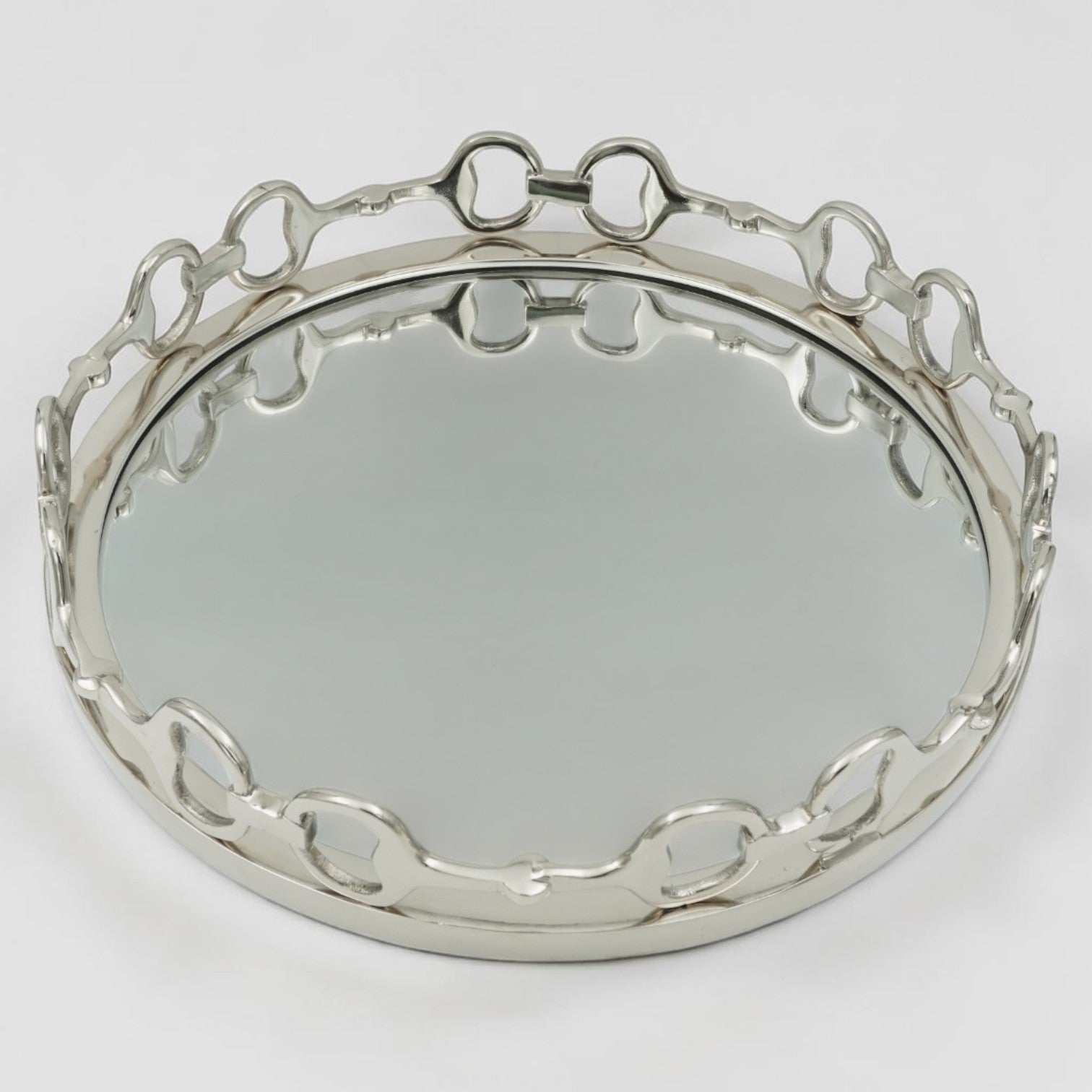 Equestrian Horse Bit Mirror Tray - Cast Aluminium Nickel Plated | 18 Inch Diameter