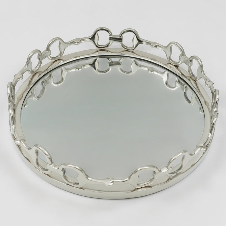 Equestrian Horse Bit Mirror Tray - Cast Aluminium Nickel Plated | 21 Inch DiameterXX