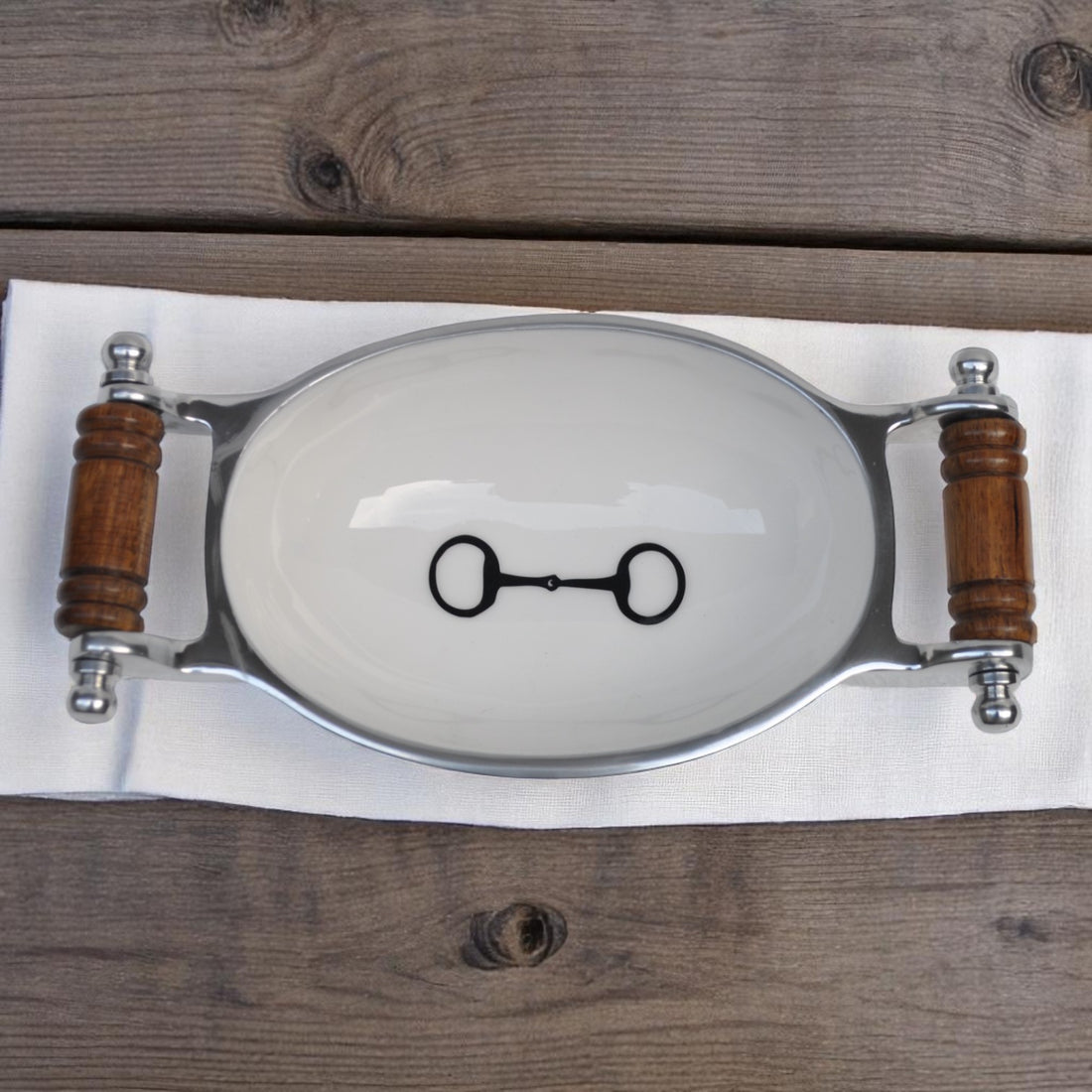 Horse Stirrup Oval Bowl with Handles