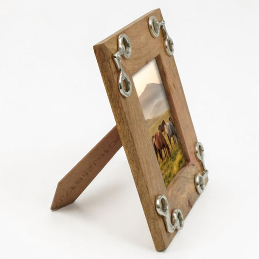 Equestrian Horse Bit Photo Frame - Mango Wood with Nickel Plated Cast Aluminium Snaffle Bits | 23cm x 28cm