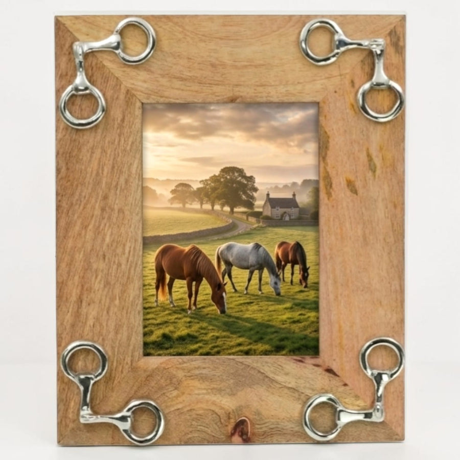 Equestrian Horse Bit Photo Frame - Mango Wood with Nickel Plated Cast Aluminium Snaffle Bits | 23cm x 28cm