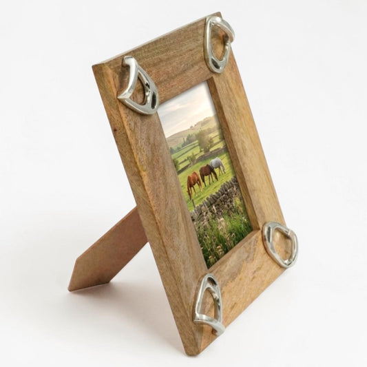 Equestrian Stirrup Photo Frame - Mango Wood with Nickel Plated Cast Aluminium Horse Bits | 23cm x 28cm