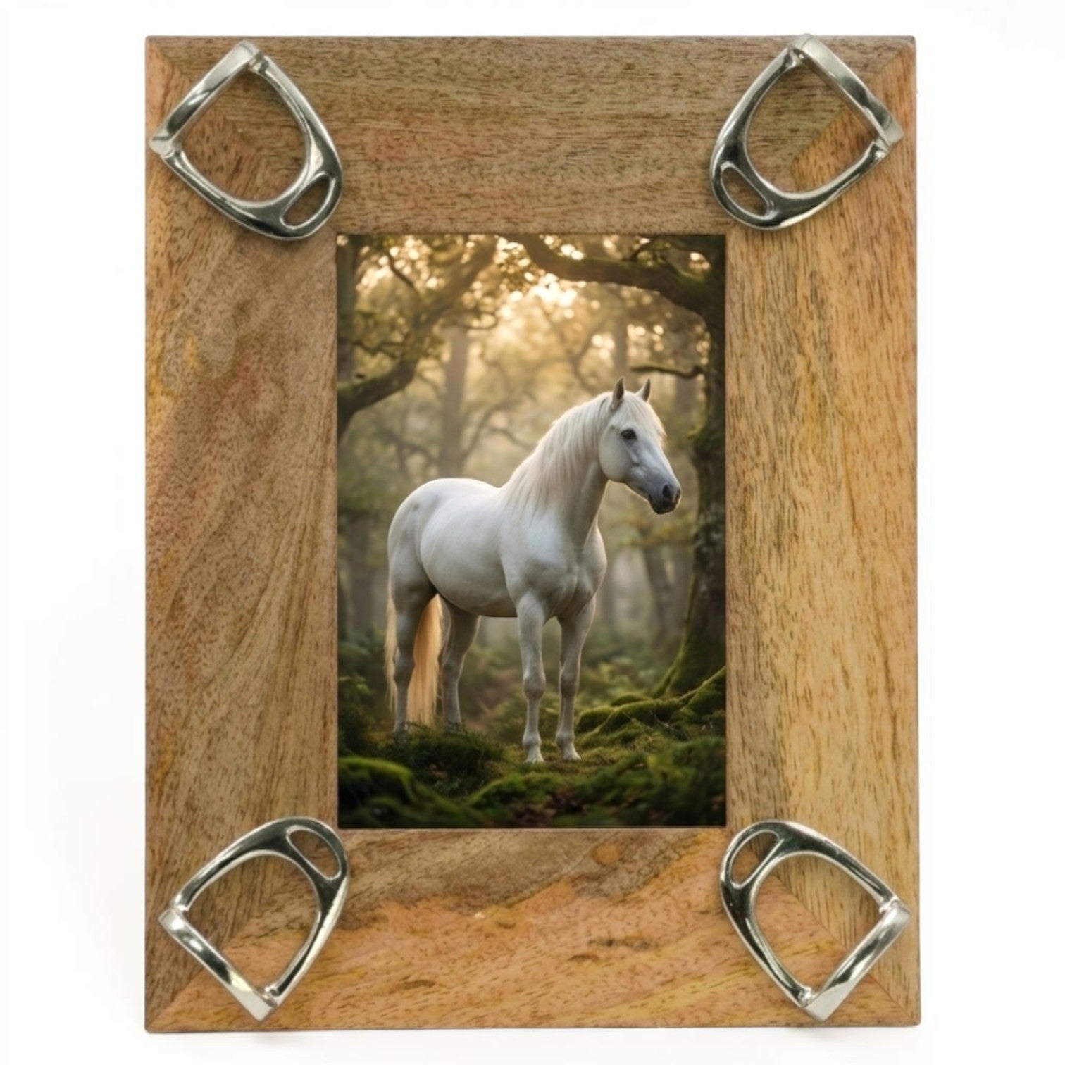 Equestrian Stirrup Photo Frame - Mango Wood with Nickel Plated Cast Aluminium Horse Bits | 23cm x 28cm